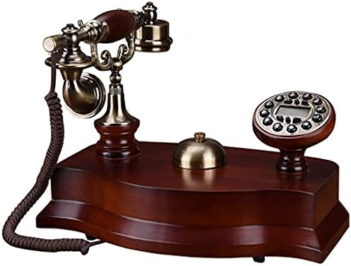 KLHHHG טלפון עתיק אירופאי קווי טלפון עץ מוצק עם מזהה מתקשר, חיוג כפתורים, ידיים עם תאורה אחורית, רינגטון