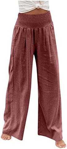 מכנסי פשתן של אפנדורף לנשים בקיץ תחתונים מזדמנים רגל רחבה גבוהה מכנסי חוף מכנסי טרקלין טרקלין