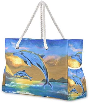 אלזה דולפין שמן הים ציור תיקים כתפיים לחוף נסיעות בחדר הכושר, כיסים פנימיים