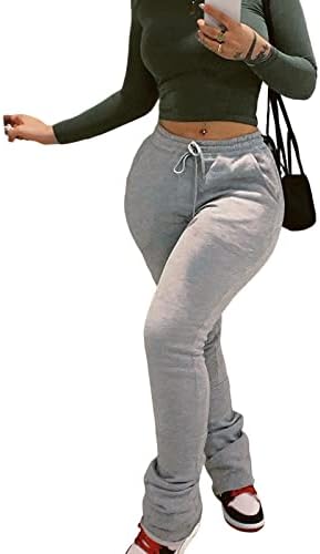 Viatabuna נשים נערמות מכנסי חותלות מזדמנים מכנסי טרנינג במותניים גבוה