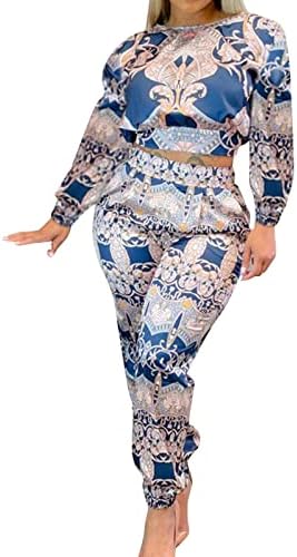 נשים חליפות ארוכות אופנה 2 סטים מודפסים בתוספת גודל ROPA DE MUJER LONGSleeve צוואר עגול חולצות גבולות