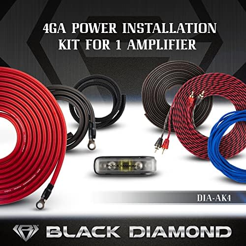 מגבר רכב Black Diamond Audio 4GA להתקין ערכת חיווט עם MINI 100A נתיך