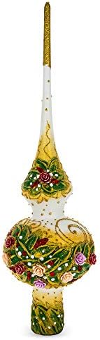 פרחים מובלטים צבעוניים מובלטים על טופר עץ חג המולד של זכוכית לבנה 11 אינץ '