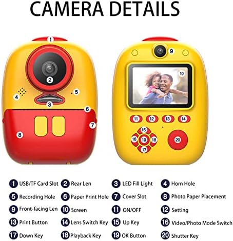 מצלמת הדפסה מיידית לילדים, מצלמת וידאו להדפסה חינם 1080 פני לילדים עם כרטיס 32 ג ' יגה-בייט,