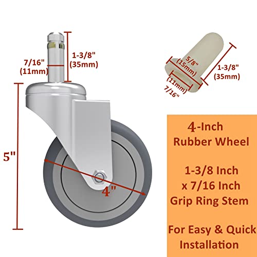 Rilidri 4 אינץ 'גזע מסתובב, גלגל גומי בקוטר גזע בגודל 7/16 אינץ', גלגל החלפת TPR כבד TPR עבור גומי דלי