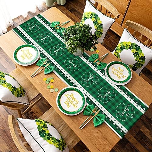 רץ לשולחן יום פטריק הקדוש באורך 36 אינץ ' לעיצוב שולחן אוכל שמרוקים ירוק באפלו משובץ כותנה בד שולחן
