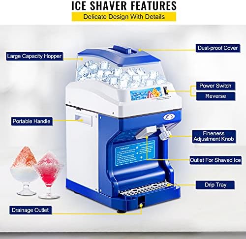מכונת גילוח קרח מסחרית 110 וולט מגרסה 441 פאונד / שעה עם הופר של 11 פאונד, יצרנית קונוס שלג חשמלי