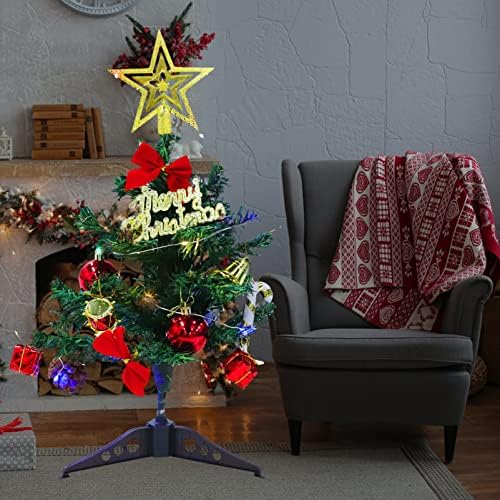 מיני עץ חג המולד שולחן עץ אורן חג המולד מלאכותי עם אור לד מואר מראש עץ חג המולד קטן עם קישוטי פעמון קשת