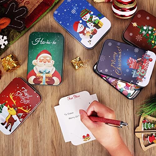 עוד 12 חתיכות מחזיק כרטיס מתנה לחג המולד קופסאות פח מתנה קטנות צבעוניות עם מכסים לצד טובות וכרטיס כולל