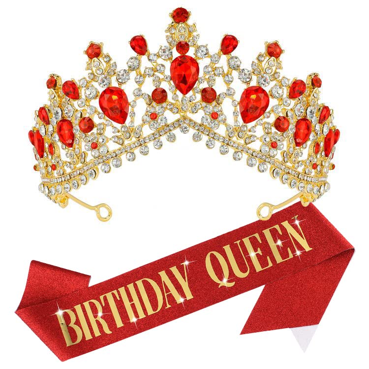 כתרי יום הולדת לנשים, אבנט יום הולדת ונזרות לנשים, אבנט מלכת יום הולדת שמח, כתרים אדומים לנשים,