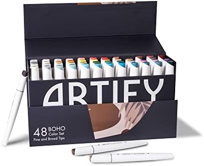 Artify 48 Boho Color Marker Pen עם תיק Tote Tote Tote Tote, נשיאה לבית ספר, משרד, נסיעות ואחסון