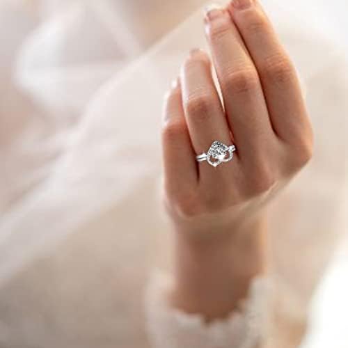 להקת חתונה לנשים מדומה טבעת אירוסין של יהלום פשוט בצורת שתיים בערמה אחת טבעות זירקון פתוחות