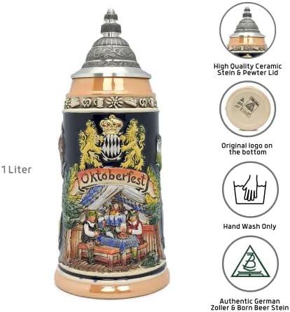 אוקטוברפסט ספל אריות בווארי 1 ליטר טנקארד זולר ונולד ספל תוצרת גרמניה בירה קרמיקה אספנית גרמנית שטיין עם המכסה
