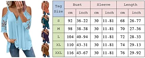 צמרות קיץ לנשים 2023, כתף קרה 3/4 חולצת שרוול חולצות תחרה מזדמנת לבושות בתוספת טיז טוניקה אלגנטית