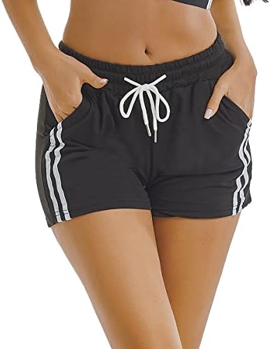מכנסי זיעה לנשים קצרים כותנה משיכת קיץ אימון קיץ מכנסי טרקלין מזדמנים עם כיסים