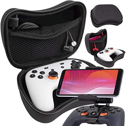 Orzly Carry Case & Thone Mount Clip עבור Google Stadia Controller - חבילת חבילות