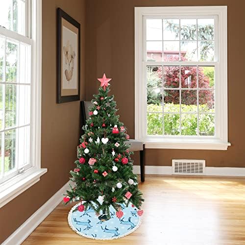 חצאיות עץ עץ חג המולד של Xollar בגודל 48 צבי כחול חג המולד, קישוטי חג המולד חיצוניים מקורה, מחצלת עץ לחג המסיבה