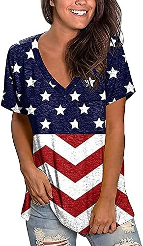 חולצת דגל אמריקאית נשים שרוול קצר V צוואר חולצות טקס רופף טי טיי עליון פסים ארהב חולצות ארהב חולצות גרפיות מזדמנים