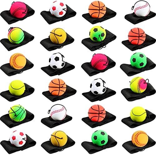 24 חתיכות יד להחזיר כדור גומי ספורט כדור עם רצועת יד ומחרוזת ריבאונד קופצני כדורי יד ריבאונד צעצוע
