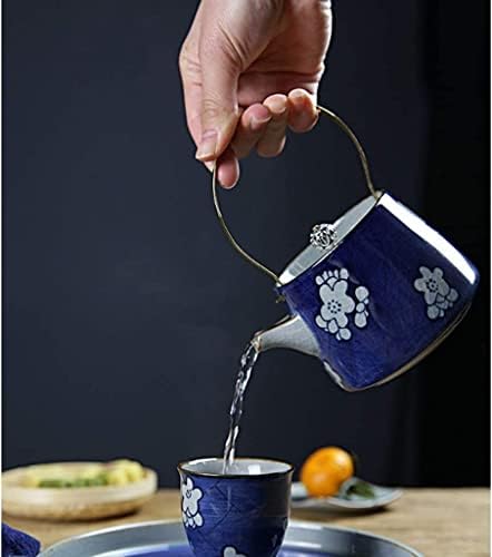 קרמיקה אינדיגו זיגוג קרח סדק קומקום סיר קפה סט תה צבוע בציוני תה צבועים
