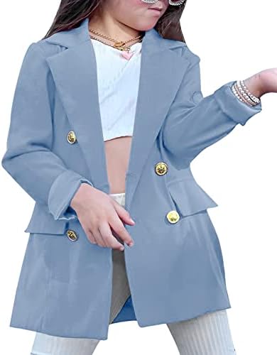 בנות מוצק בלייזר מעילים מקרית ארוך שרוול פתוח קדמי מעיל עם כיסים
