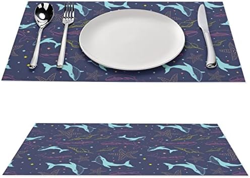 לווייתנים דולפינים כוכבי ים כוכבי מפלסטיק מחצלת שולחן אוכל 17.7 x 11.8 מלבן כיסוי כרית שולחן PVC מלבן
