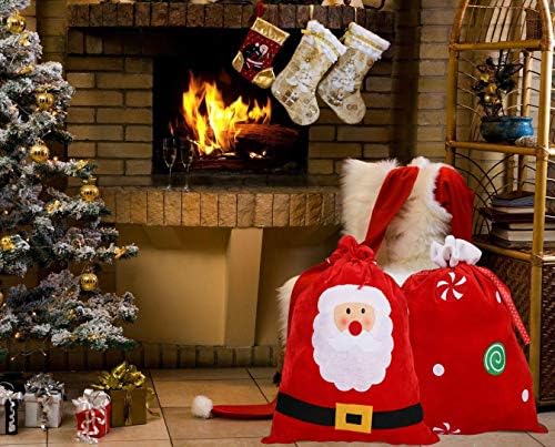 AuTACC 4 חבילה קטיפה חג המולד סנטה שקי חג המולד שקית מתנה לרישום, ניתן לשימוש חוזר במיוחד קטיפה קטיפה קטיפה