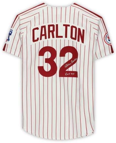 מסגר את סטיב קרלטון פילדלפיה פיליז עם חתימה לבנה 1976 מיטשל ונס ג'רזי אותנטי עם כתובת HOF 94 - גופיות MLB עם חתימה