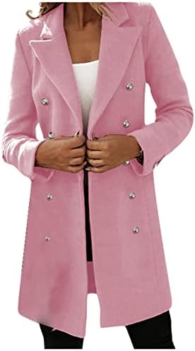 נשים של טור כפתורים כפול אפונה מעיל חורף אמצע ארוך תעלת מעיל עם חגורה