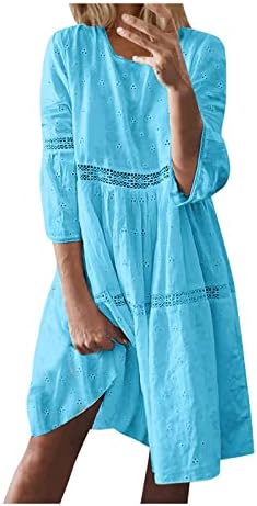 שמלות מזדמנות לנשים שמלות צוואר מוצקות בוהו תחרה חלולה החוצה שרוול שחרור שמלות אמצע ארוכות קיץ 2023