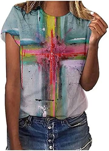 חולצות צולבות לנשים שרוול קצר צמרות קיץ חידוש חוצה טי גרפי מזדמן בתוספת גודל חולצה נוצרית