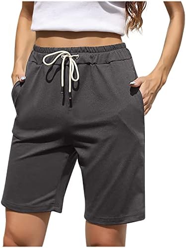 מכנסיים קצרים מזדמנים לנשים קיץ מותניים אלסטיים ברמודה מכנסיים קצרים אופנה אורך ברך אורך מכנסיים קצרים