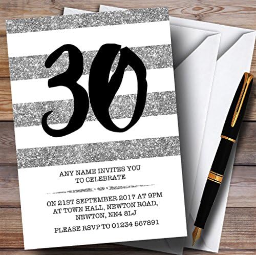 נצנצים כסף פסים פסים 30 הזמנות למסיבת יום הולדת בהתאמה אישית