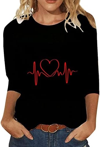 חולצות Valentines של jjhaevdy לנשים, צמרות צווארון סווטשירטים שרוול ארוך אוהב לב גרפי סווטשירטים זוג