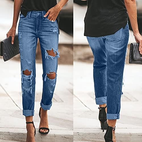 סתיו מתאים למותניים גבוהות במצוקה ג'ין נשים פלוס ג'ינס נושם בגודל פופ מוצק רגליים רחבות חיצוניות חיצוניות