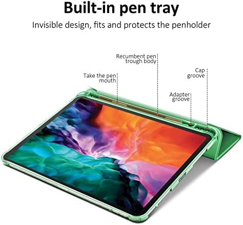 מארז מתקן 11 אינץ 'עבור iPad Pro 11 （2020 ו- 2021 דגם） עם מחזיק עיפרון, כיסוי מגן רך סיליקון מובנה