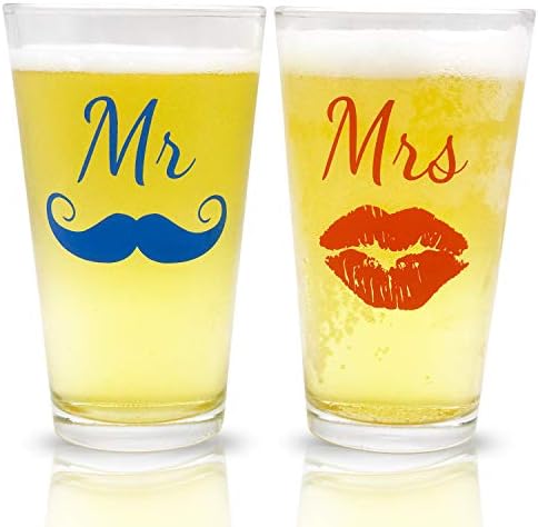 מר וגברת פיינט בירה משקפיים מתנת סט / מושלם חג המולד זכוכית מתנה, מצחיק אירוסין או חתונה הווה / מושלם עבור