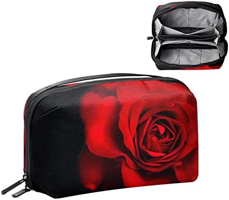 תיק איפור נסיעות תיק קוסמטי עמיד למים שקיות איפור תיקי איפור לנשים ונערות, פרח פרחוני ורד אדום