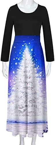 שמלות חג המולד של Sunaei לנשים 2023 שמלות ארוכות מתנדנדות טלאים אימפריה מותניים מותניים עץ חג המולד הדפס