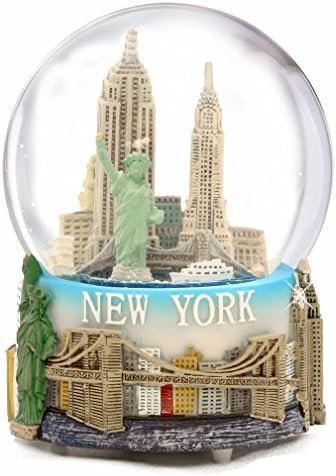 גלובוס השלג המוזיקלי של ניו יורק עם פסל החירות, בניין אמפייר סטייט, ציוני דרך, 100 ממ ניו יורק