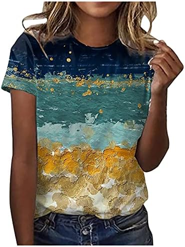 קיץ חולצה לנשים אופנה צבעוני מודפס חולצות עגול צוואר קצר שרוול טי חולצות 2023 מקרית חולצות