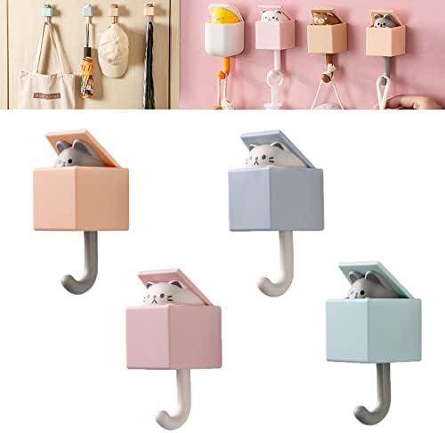 Lelebear 4/8 יחידות וו חתול מצויר, דבק עצמי חיה יצירתית מפתח חדר אמבטיה מטבח בית עיצוב בית חדר מדביק ווים