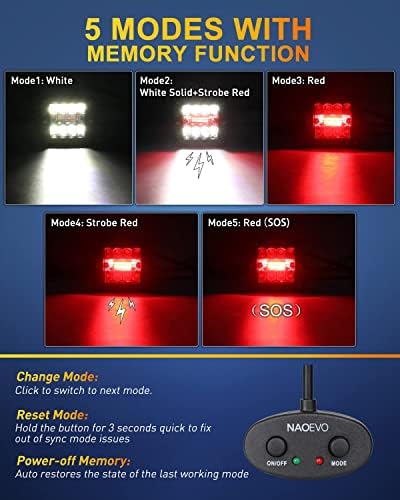 תרמילי אור לד 3 אינץ ' של נאובו, אורות חירום לרכב אדום לבן 72 וואט עם פונקציית איפוס זיכרון, 5
