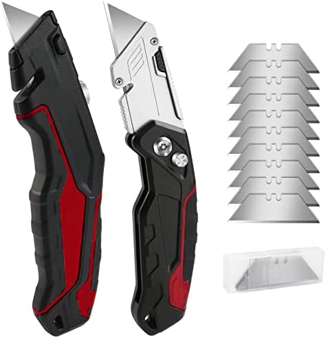 סכין שירות DIYSelf 2 חבילה, קופסת קופסה מתקפלת חותך כבד, מנגנון להבי שינוי מהיר, סכין תיבה לקרטונים,