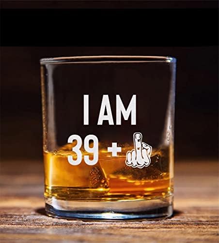 Qptadesigngift אני 39 + כוס ויסקי אצבע אמצעית - זכוכית ויסקי חרוט - יום הולדת 40 - יום הולדת מצחיק הופך ל
