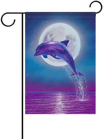 SpecialHode Ethel Ernest פוליאסטר דגל חיצוני דולפין קופץ מתחת לאור ירח דגל גינה דו צדדי