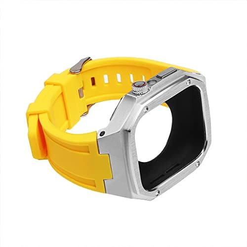 CNHKAU 40 41 44 45 ממ פס שעון ， שינה נירוסטה נירוסטה מארז מגן עם פס סיליקון ， עבור Apple Watch Series7