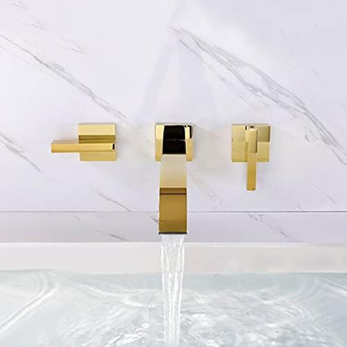 ברז אגן בקיר כיור אמבטיה ברז ברז מוברש זהב פליז 3 חורים ידית כפולה אמבטיה ברזים ברזים אמבטיה חמה וקרה מערבל