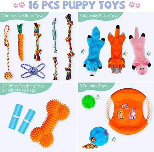 צעצועי כלבים לונקולדי לכלבים קטנים, 16 גורים אריזים צעצועים לעיסת שיניים - חמוד ללא מילוי צעצועים של