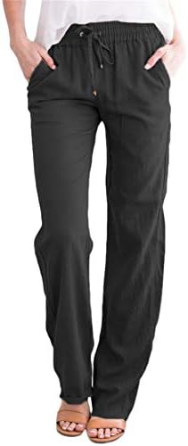 נשים מוצק צבע כותנה רך טרקלין מכנסיים רחב רגל עם כיסים שרוך מכנסי טרנינג מכנסיים